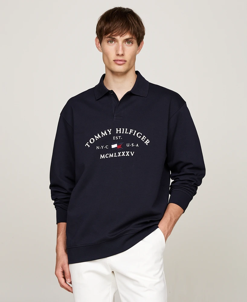 Tommy Hilfiger Men's Long Sleeve Nautical Arch Logo Polo Sweatshirt