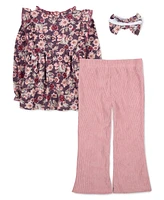 Baby Essentials Girl Floral Tunic Top with Flare Pant & Headband, 3-Piece Set