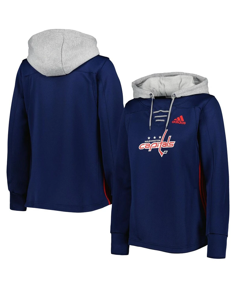 Adidas Women's Navy Washington Capitals Skate Lace Primeblue Team Pullover Hoodie