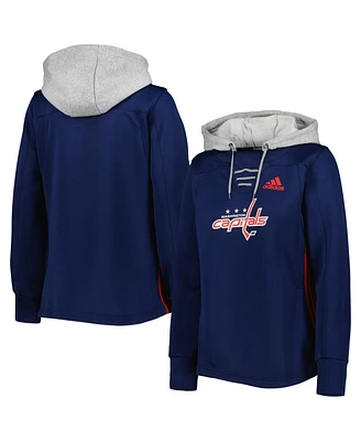 Adidas Women's Navy Washington Capitals Skate Lace Primeblue Team Pullover Hoodie