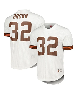 Mitchell & Ness Men's Jim Brown White Cleveland Browns Retired Player Name Number Mesh Top