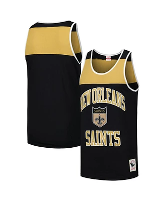 Mitchell & Ness Men's Black/Gold New Orleans Saints Gridiron Classics Heritage Colorblock Tank Top