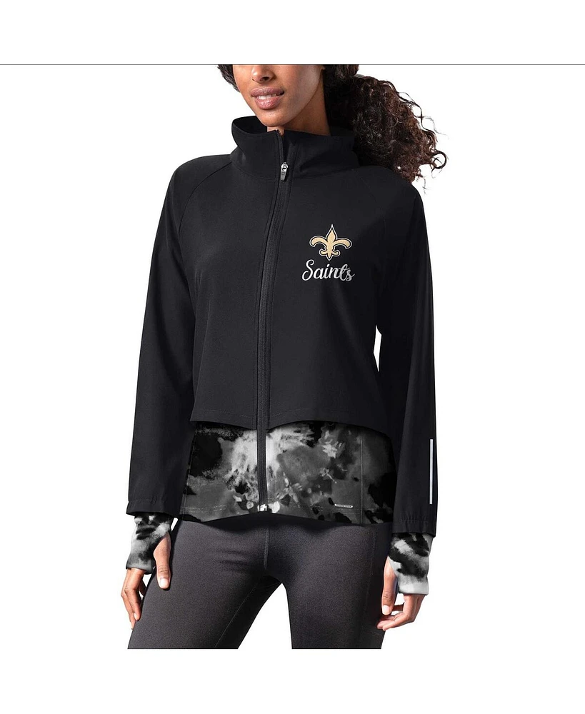 Msx by Michael Strahan Women's Black New Orleans Saints Grace Raglan Full-Zip Running Jacket