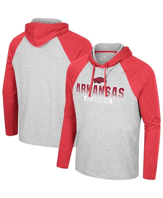 Colosseum Men's Heather Grey Arkansas Razorbacks Hasta La Vista Raglan Hoodie Long Sleeve T-Shirt