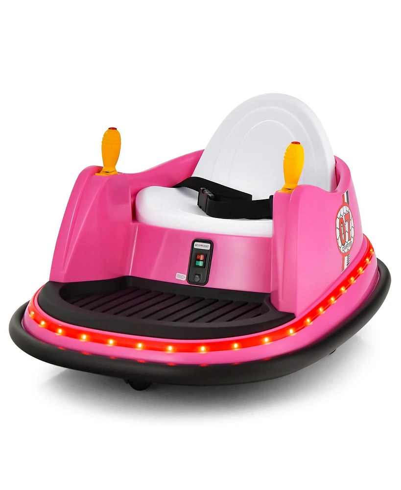 Gymax 12V Vehicle 360 Degree Spin Race Toy Kids Ride On Bumper Car w/ Remote Control Pink