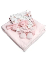 Baby Essentials Girl Floral Coverall, Blanket, Headband & Sock, 4-Piece Set