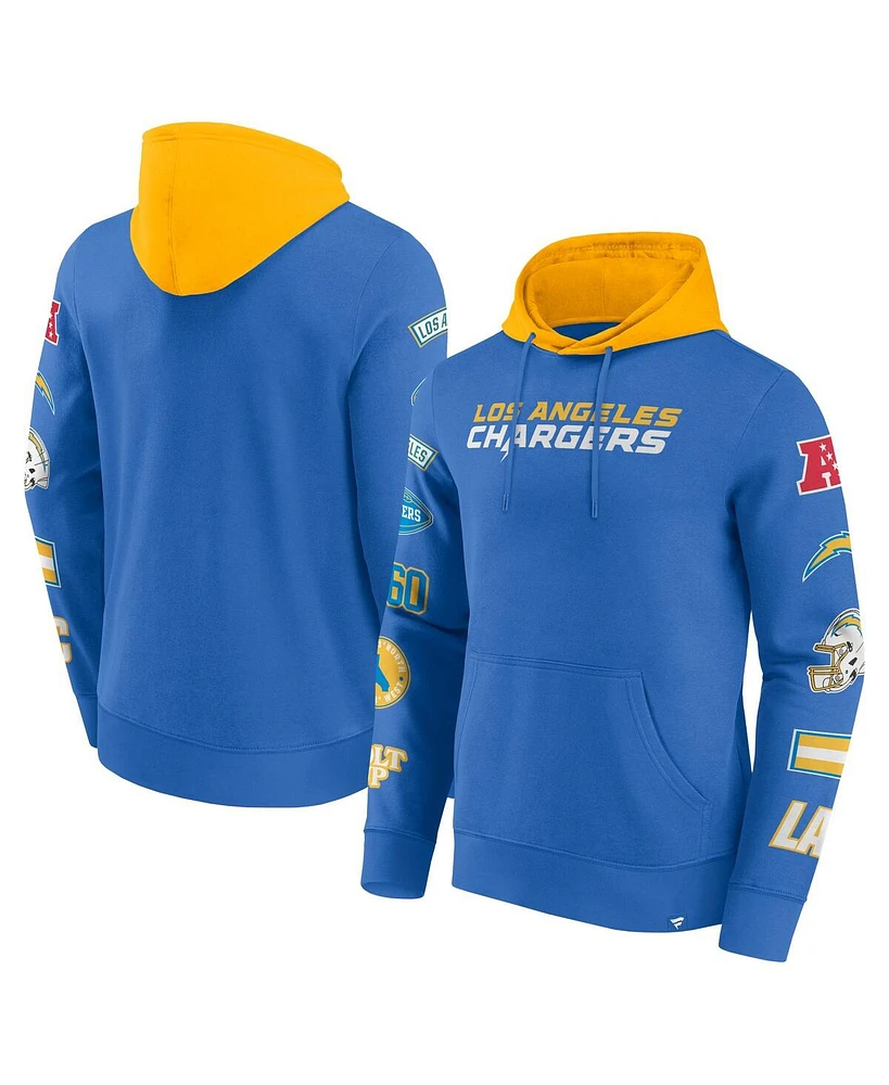 Fanatics Men's Powder Blue/Gold Los Angeles Chargers Patched Out Pullover Hoodie