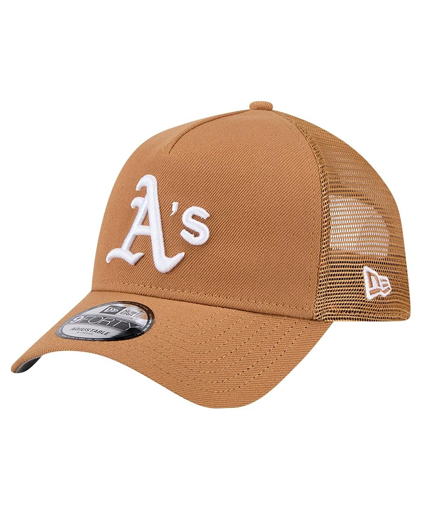 New Era Men's Brown Oakland Athletics A-Frame Trucker 9FORTY Adjustable Hat