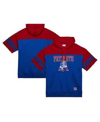 Mitchell & Ness Men's Royal New England Patriots Off Field Vintage Logo Short Sleeve Pullover Hoodie