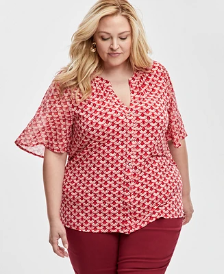 Jm Collection Plus Size Split-Neck Flutter-Sleeve Blouse, Exclusively at Macy's