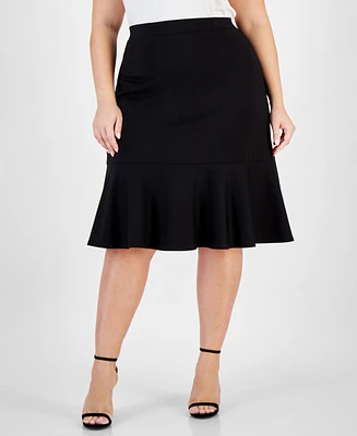 Kasper Plus Size Compression Pull-On Flounce Skirt