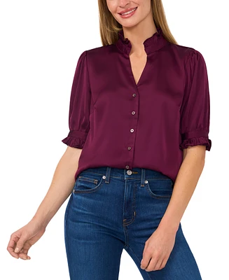 CeCe Women's Puff-Sleeve Button-Front Blouse