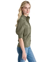 Dkny Jeans Women's Stand Collar Puff-Sleeve Shirt