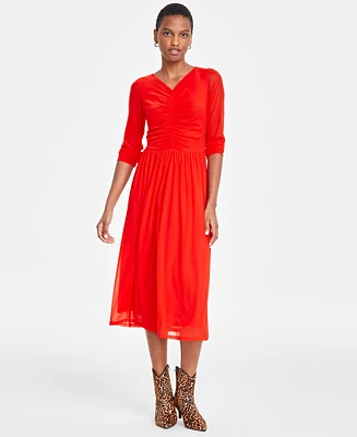 On 34th Women's Ruched-Mesh Midi Dress, Created for Macy's