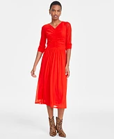 On 34th Women's Ruched-Mesh Midi Dress, Created for Macy's