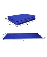 Skonyon 4 Feet x 10 Feet Thick Folding Panel Gymnastics Mat-Blue