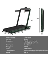 Skonyon 4.75HP 2 In 1 Folding Treadmill with Remote App Control-Green