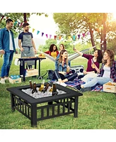 Skonyon 32 Inch 3 in 1 Outdoor Square Fire Pit Table with Bbq Grill and Rain Cover for Camping