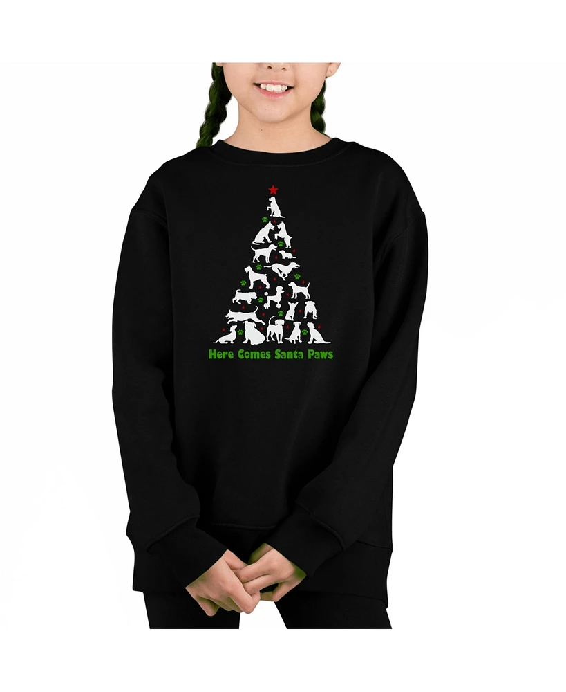 La Pop Art Girls Here Comes Santa Paws Word Crewneck Sweatshirt