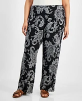 Jm Collection Plus Paisley-Print Pull-On Pants, Created for Macy's