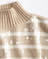 On 34th Women's Sequined Striped Mock-Neck Sweater, Created for Macy's