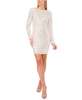 CeCe Women's Round-Neck Long-Sleeve Fitted Sequin Mini Dress