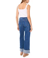 1.state Women's Denim Roll-Cuff Wide-Leg Jeans