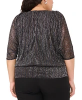 Msk Plus V-Neck Metallic-Threaded Split-Sleeve Top