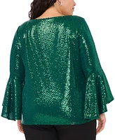 Msk Plus Sequinned Bell-Sleeve Boat-Neck Top