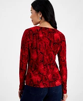 I.n.c. International Concepts Petite Snakeskin-Print Quarter-Zip Top, Created for Macy's