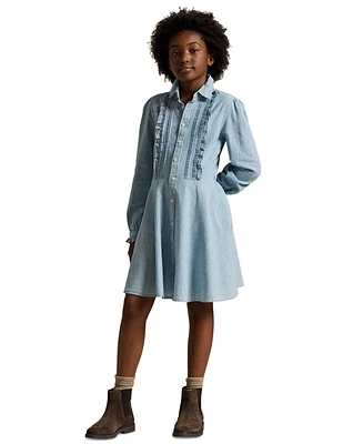 Polo Ralph Lauren Big Girls Ruffled Cotton Chambray Dress