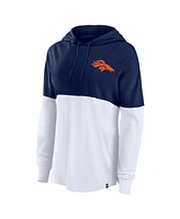 Fanatics Women's Navy/White Denver Broncos Backup Option Long Sleeve Hoodie T-Shirt