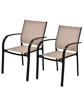 Set of 2 Patio Stackable Dining Chairs with Armrests Garden Deck