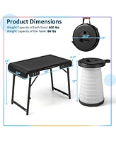 Sugift 3 Pieces Folding Camping Table Stool Set with 2 Retractable Led Stools