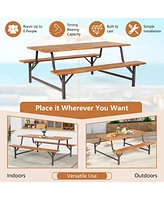 Sugift 6-Person Outdoor Dining Table Picnic Table and Bench Set with 2 Inch Umbrella Hole