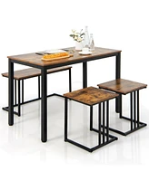 Sugift 4 Pieces Space-Saving Dining Table Set with Bench and 2 Stools