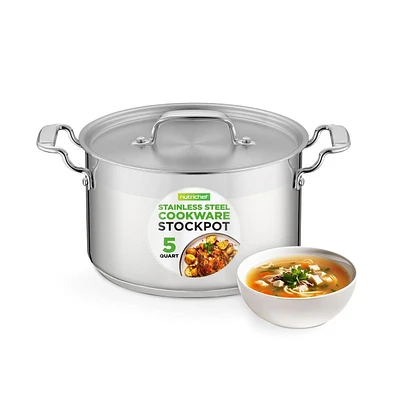 NutriChef Stainless Steel Cookware Stock Pot - 5 Quart, Heavy Duty Induction Pot, Soup Pot With Stainless Steel Lid