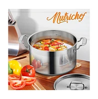 NutriChef Stainless Steel Cookware Stock Pot - 5 Quart, Heavy Duty Induction Pot, Soup Pot With Stainless Steel Lid