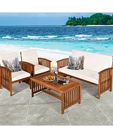 Inolait Sugift 4 Pieces Patio Solid Wood Furniture Set with Water Resistant Cushions