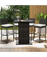 Set of 2 Patio Wicker Barstools with Seat Cushion and Footrest