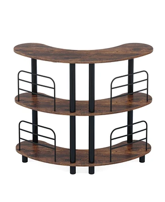 Tribesigns Bar Unit for Liquor, 3 Tier Bar Cabinet with Storage Shelves, Corner Bar Table with Wine Glasses Holder for Home/Kitchen/Bar/Pub (Rustic Br