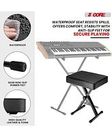 5 Core Keyboard Stand Double X Style Adjustable Piano Riser + Keyboard Piano Bench - Black