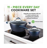 NutriChef Kitchenware Pots & Pans Set - Stylish Kitchen Cookware with Elegant Diamond Pattern