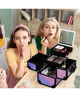 Byootique Makeup Train Case Cosmetic Organizer w/ Mirror Mermaid Artist