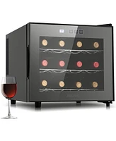 Jinjunye Wine Cooler Refrigerator, 12 Bottle Wine Fridge Small, Countertop Wine Cooler with Digital Temperature Control, Mini Freestanding Wine Cellar