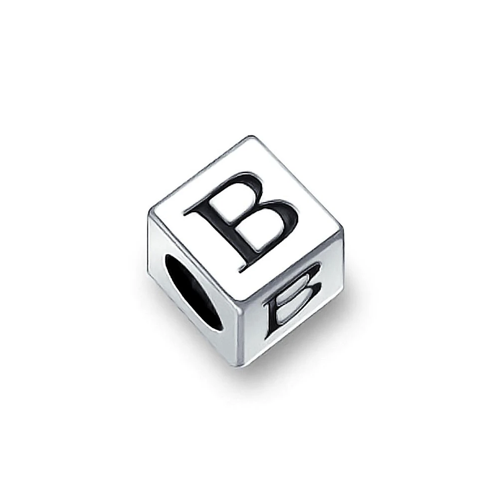 Bling Jewelry Square Cube Block Letter A-z Alphabet Initial Charm Bead For Women For .925 Sterling Silver For European Bracelet