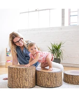 ECR4Kids SoftZone Tree Stump Stool Set, Chocolate, 3-Piece