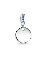 Bling Jewelry Crystal Accent Bale Dangle Round Circle Disc Shaped Charm Bead For Women .925 Sterling Silver European Bracelet