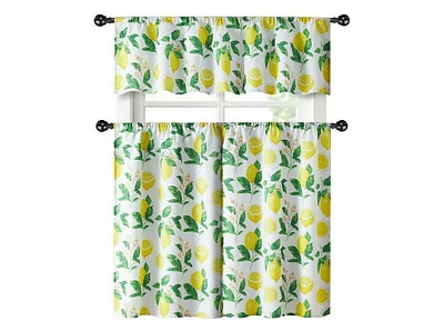Kate Aurora Country Lemon Vine Complete 3 Piece Kitchen Curtain Tier & Valance Set - 56 in. W x 36 in. L