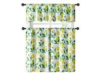 Kate Aurora Country Lemon Vine Complete 3 Piece Kitchen Curtain Tier & Valance Set - 56 in. W x 36 in. L